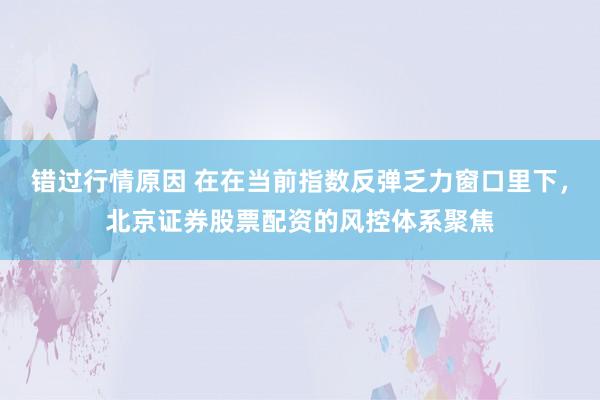 错过行情原因 在在当前指数反弹乏力窗口里下，北京证券股票配资的风控体系聚焦