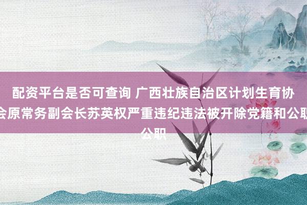 配资平台是否可查询 广西壮族自治区计划生育协会原常务副会长苏英权严重违纪违法被开除党籍和公职